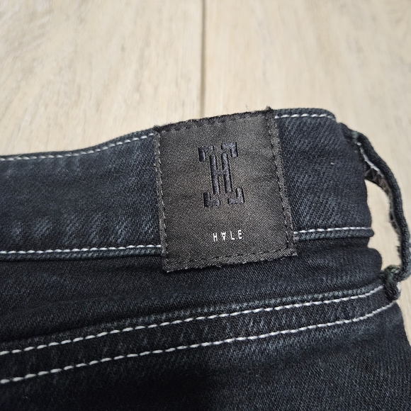 Hale Wide Leg Black Denim Jeans Button Fly White Stiching Women's 32 Grunge - Picture 12 of 12